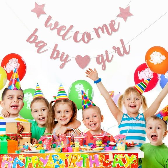 SEWCHICS Welcome Baby Girl Banners Baby Shower Hanging Decor Rose Gold 1 Set 117.90X6.29X0.04in
