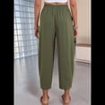 thumbnail image 4 of Pantalones Rectos Holgados e Informales de Algodón y , Color Verde , Talla S, 4 of 8