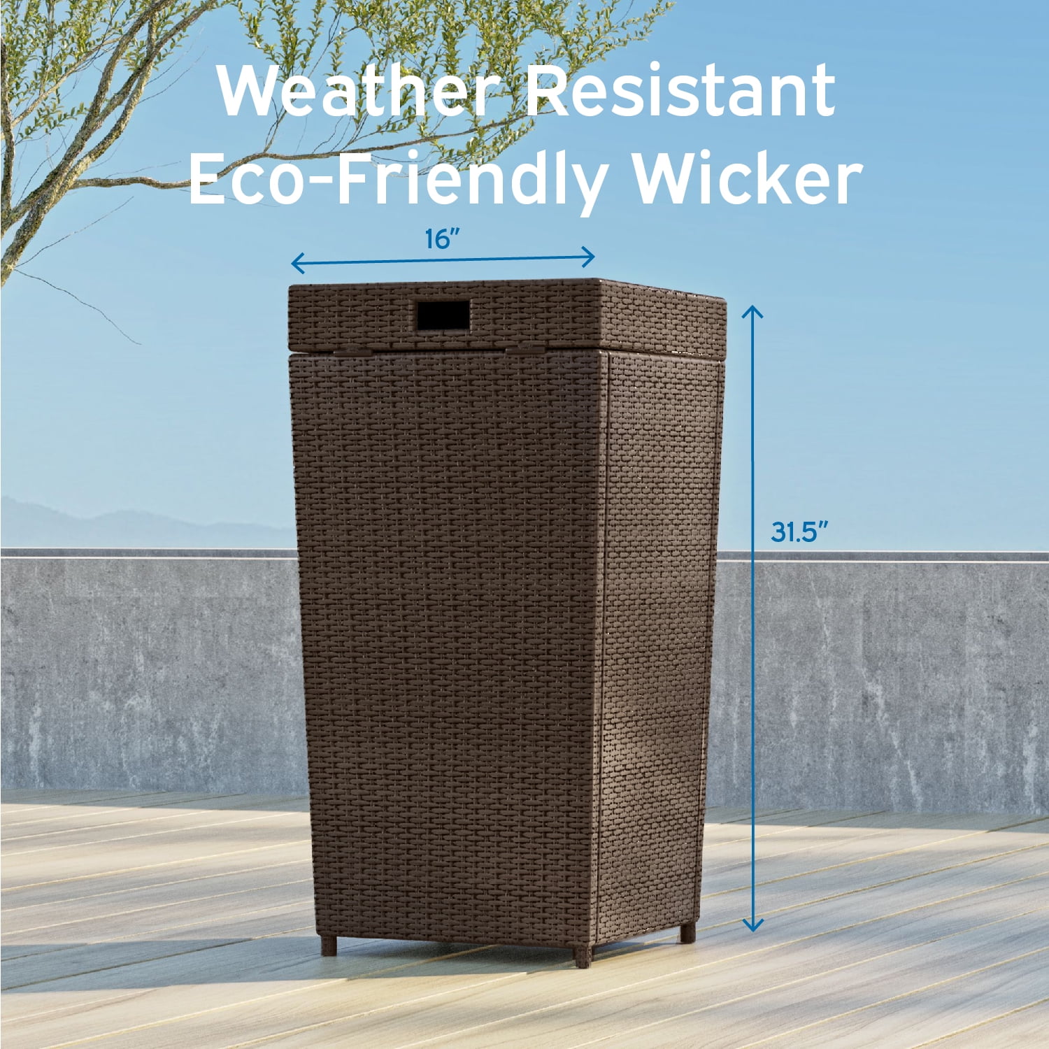 Hearth & Harbor 35 Gallon Outdoor Trash Can with Lid, Hideaway Wicker Rattan Garbage Can, Brown