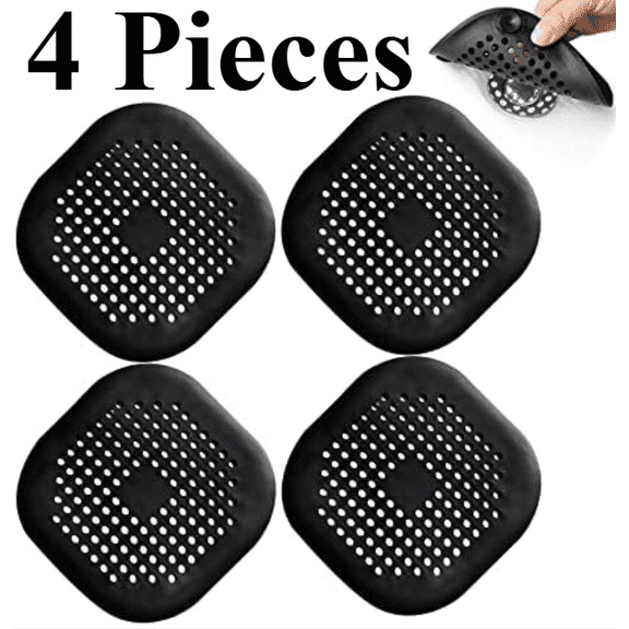 4 Pieces Shower Drain Hair Catcher Bathtub Stopper Home Drain Protectors Drain Cover with Sucker Water Trap Sink Cover for Bathroom Bathtub and Kitchen (Black)