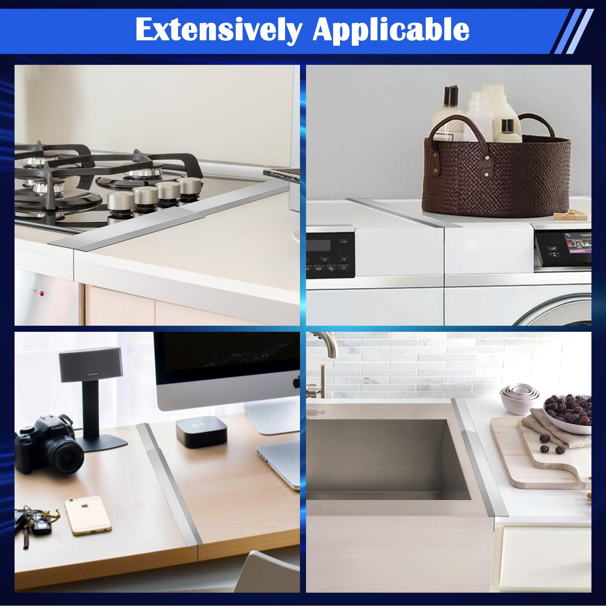 2 Pack T Shaped Stove Gap Covers Stainless Steel For Kitchen Between Stove and Counter Edge Filler Length 13.8" to 27.6" Include Clean Cloth and Sponge