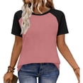 thumbnail image 5 of Cotton Like T Shirts for Women Oversized Crewneck Color Block Short Sleeve Shirts Womens Summer Casual Solid Plus Size Round Neck Loose Fits Comfy Raglan Sleeve Tee Tops, 5 of 8