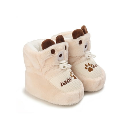 

Woobling Newborn Boots First Walker Slipper Booties Soft Sole Warm Shoe Baby Girls Boys Crib Shoes Cute Boot Plush Lined Casual Apricot 12-18months