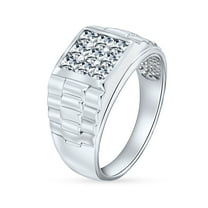 Bling Jewelry Mens  Square Invisible Cut CZ Side Design Engagement Ring Sterling Silver