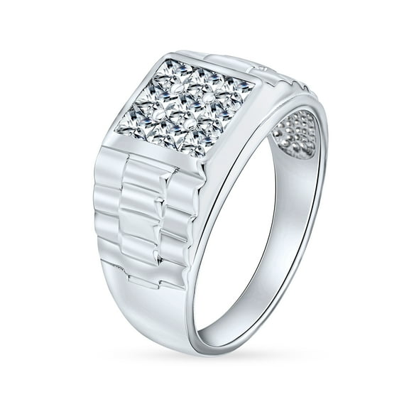 Bling Jewelry Mens  Square Invisible Cut CZ Side Design Engagement Ring Sterling Silver
