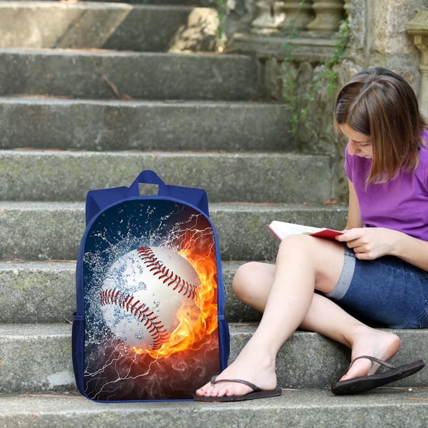 Mochila azul estampada para estudiantes, casual, de alta capacidad, mochila deportiva, para hombres y mujeres