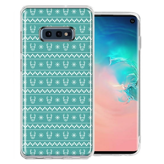 MUNDAZE For Samsung Galaxy S10e Teal Christmas Reindeer Pattern Design Double Layer Phone Case Cover
