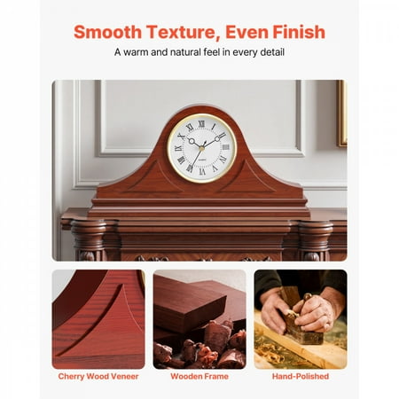 Grandfather Clock Silent Vintage Mantel Clock 64 in with Quartz Movement Natural Cherry Pine Wood Elegant Design Precise Timekeeping