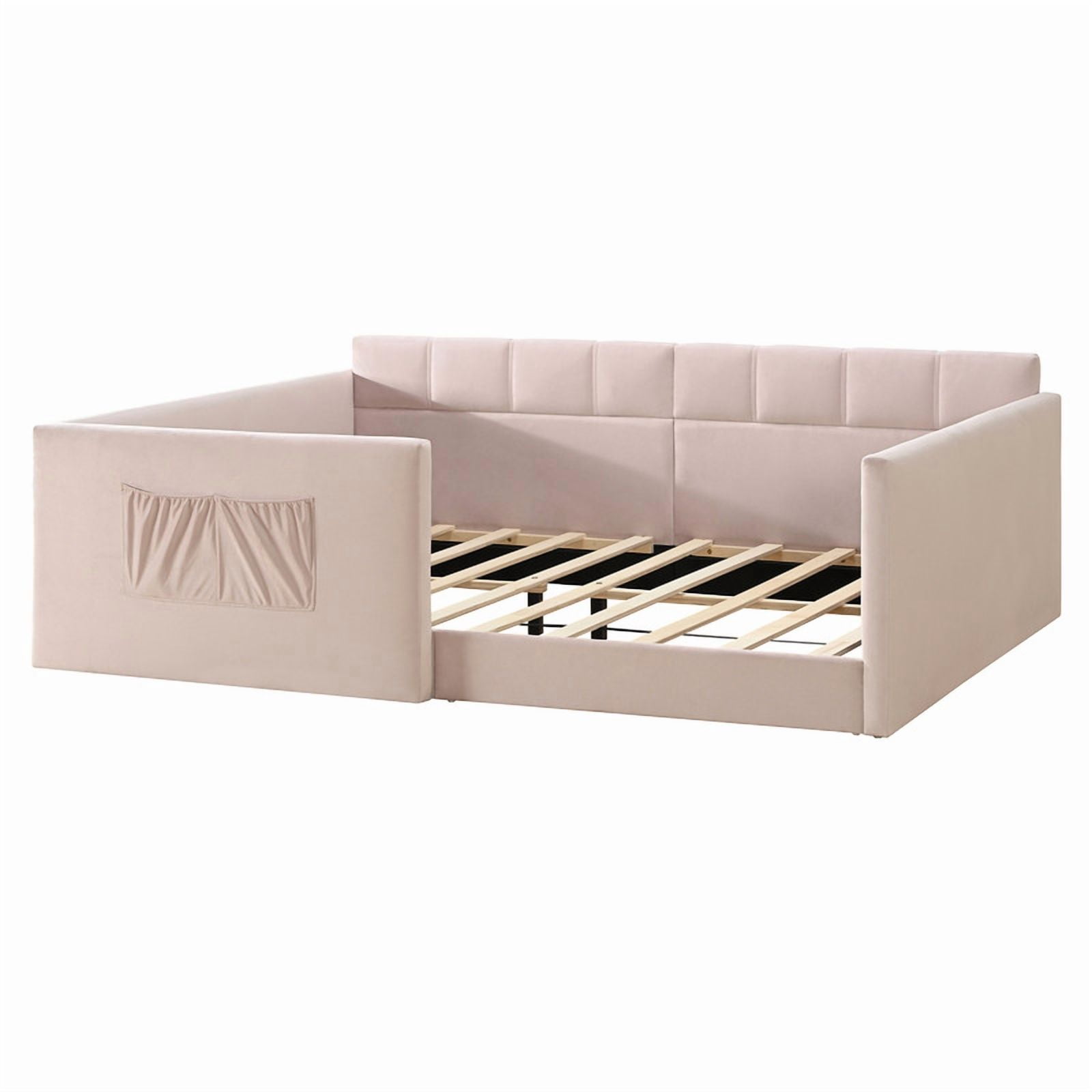 Full Size Velvet Daybed with 2 Storage Pockets, Upholstered Guest Sofa Bed Frame with High & Padded Backrest