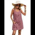 thumbnail image 3 of Vestido de Verano para Mujer, Sin Mangas, con Bolsillos, Informal, Corto, Corte A, Cuello Redondo. Rosa S, 3 of 9