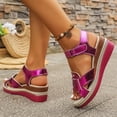 thumbnail image 4 of Rokment Platform Wedge Sandals for Women Boho Beach Vintage Casual Leather Linen Sole Espadrilles Chunky High Heel Dress Summer Shoes Hot Pink Size 6, 4 of 7