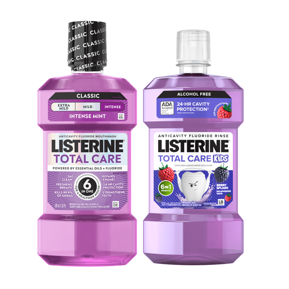 Listerine Total Care 500ml Mouthwash & Total Care Kids Berry 500ml Mouthwash