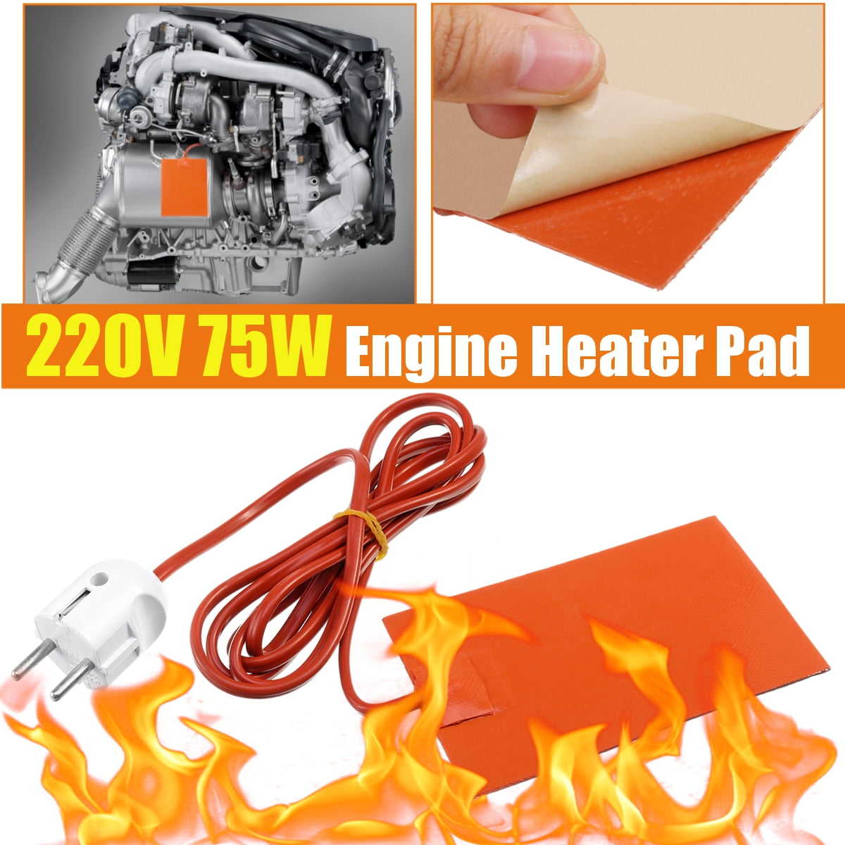 US/EU Plug Silicone Rubber Car Truck Engine Heater Pad Oil Pan Tank