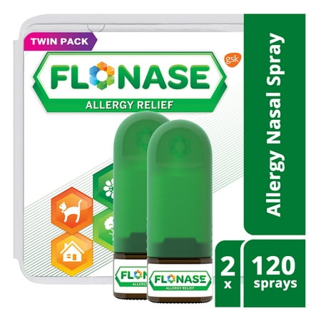 Flonase 24hr Allergy Relief Nasal Spray, Full Prescription Strength, 240 sprays (Twinpack of 120
