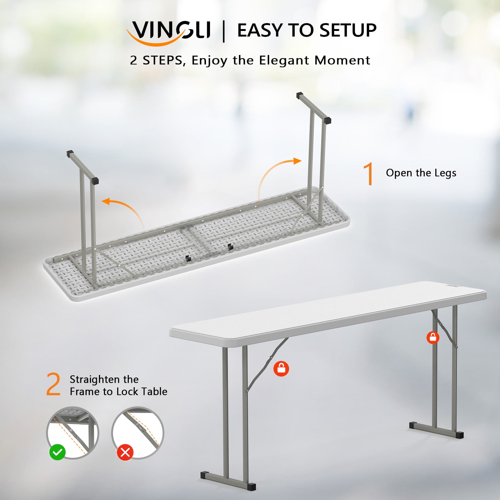 Ktaxon 6Ft Folding Narrow Table, Plastics Portable Long Table with Carrying Handle for Indoor Outdoor Patio Porch Garden, White