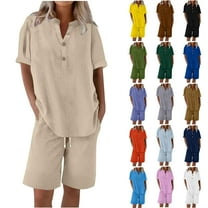 Jinhomg Womens Summer Vacation Outfits 2025 Trendy Half Sleeve Button V-Neck Tunics and Drawstring High Waist Shorts 2 Piece Lightweight Breathable Beachwear Sky Blue XXXXL