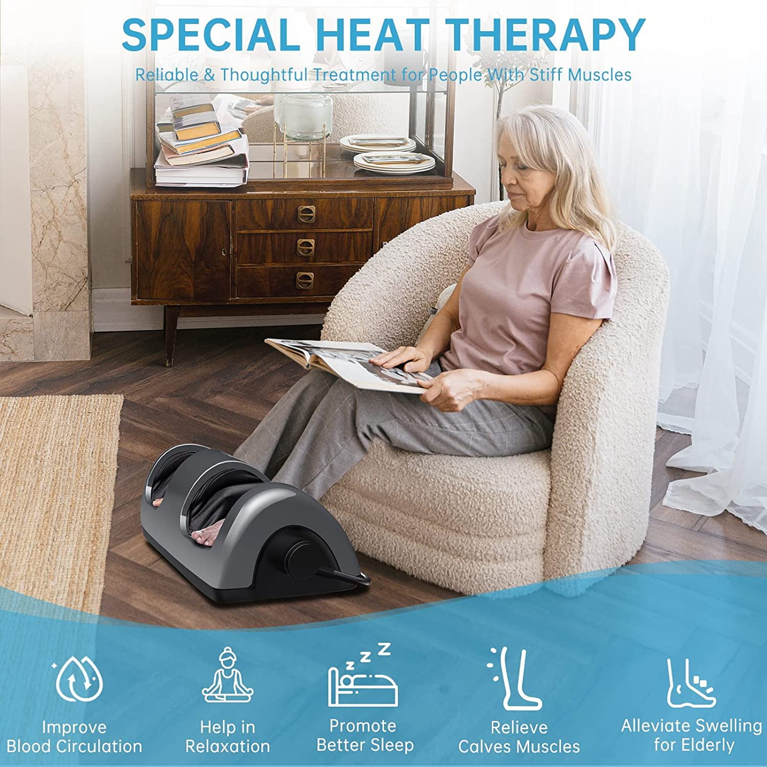 Tisscare Foot Massager - Foot Massager Machine with Airbag Compression, Deep Kneading Therapy Improve Foot Wellness - Gray