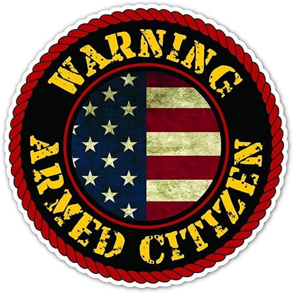 Warning Armed Citizen Patriotic Worn out USA Flag Vinyl Decal Bumper Sticker 5 Inches X 5 Inches