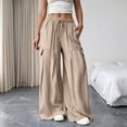 thumbnail image 2 of Zulora Women's High Waisted Barrel Pants Textured Knit Wide Leg Trousers with Drawstring & Pockets, 2 of 9