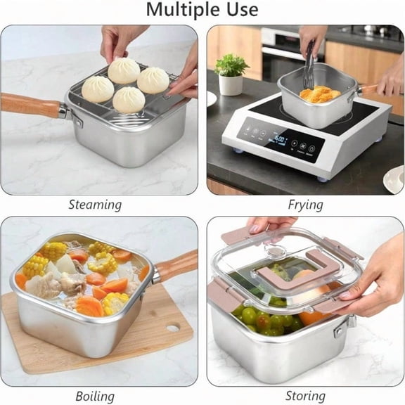 Portable Stainless Steel Square Deep Fryer With Basket & Lid, Multi-Functional Frying Pot For Fish, Chicken & Fries