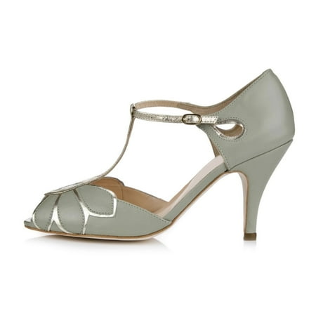 XYD Women Peep Toe T-Strap Butterfly Shaped Sandals Mid Heels Bridal Fancy Dance Ballroom Pumps Shoes Size 10 Celadon
