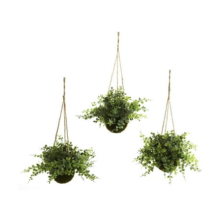 Nearly Natural Artificial Eucalyptus, Maiden Hair & Berry Plant 3-Pc Hanging Basket Set, Green