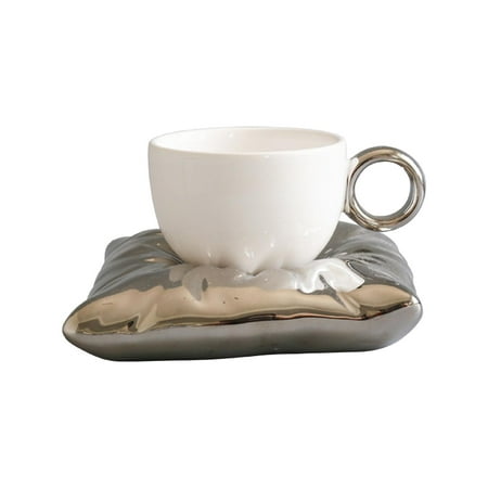 

Ceramic Coffee Mug Porcelain Milk Tea Cup with Saucer Set Creative Dessert Mug Hot Chocolate Mugs for Beverage Juice Cappuccino Kitchen 200ml White Gray