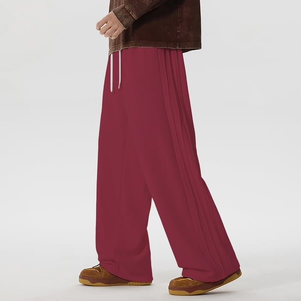 Ceisia Men's Wide-Leg Relaxed Sweatpants | Elastic Waist Side Layered Stripe Casual Pants (Multiple Solid Colors) Gifts