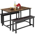 thumbnail image 1 of Table à Manger Rectangulaire 3 Pcs pour 4 avec Banquettes Rembourrées, Ensemble de Table à Manger avec Banc Gain de Place pour Cuisine à la Maison (Brun Rustique), 1 of 7