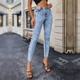 thumbnail image 5 of Women High Waist Medium Stretch Light Wash Blue Skinny Ankle Jeans, Textured Embossed Slim Fit Denim Pants, 5 of 7