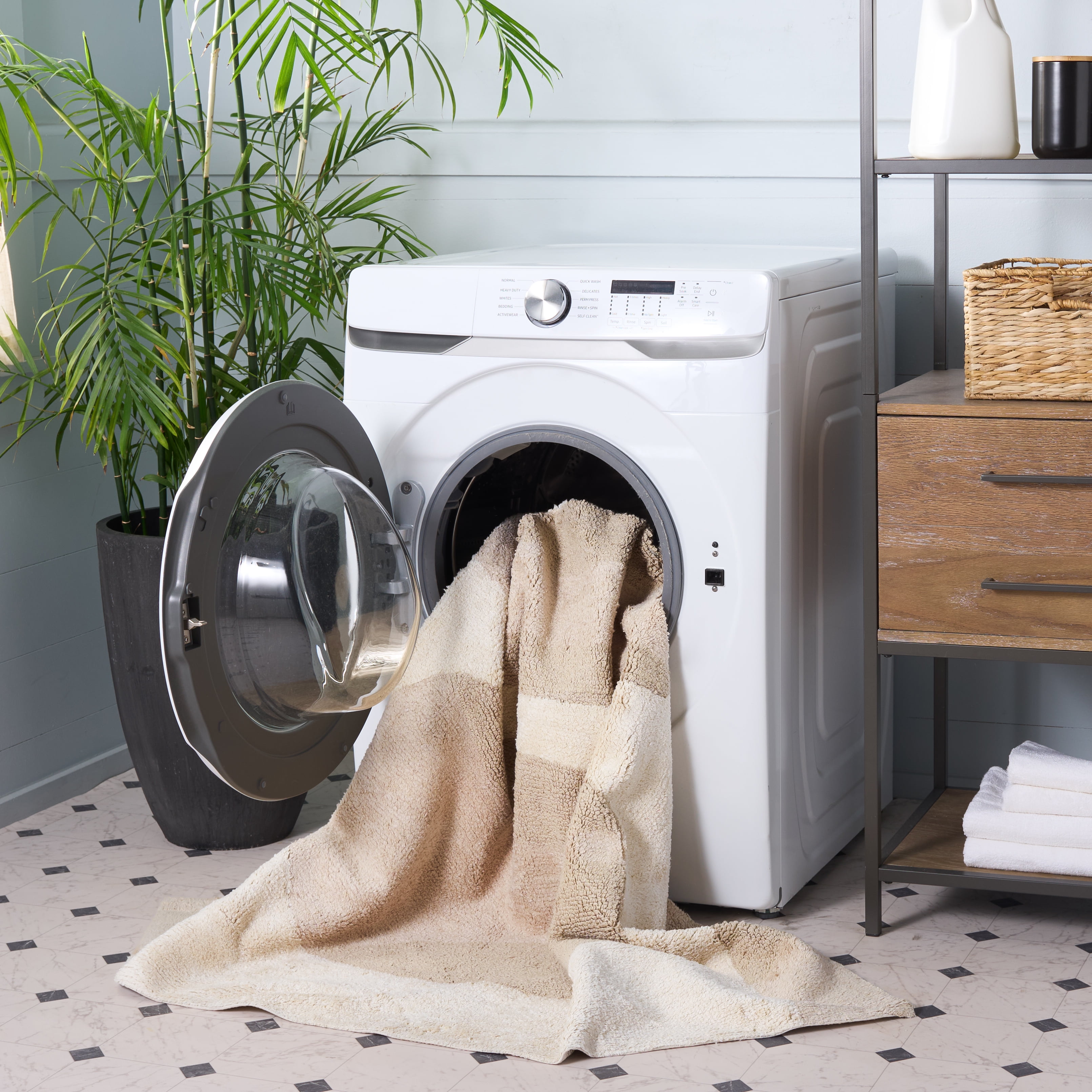 SAFAVIEH Easy Care Anabel Abstract Machine Washable Area Rug, Beige/Ivory, 4' x 6'