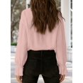 thumbnail image 5 of Women Elegant Solid Lace Collared Long Sleeve Button Shirts Business Work Tops Casual Loose Blouse Pink L, 5 of 6