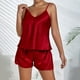 thumbnail image 2 of Conjunto de pijama sexy con cuello en V y encaje para mujer: conjunto de pantalones cortos de color liso, material de poliéster, tallas S-XXL, dos piezas (top y pantalones), 2 of 7