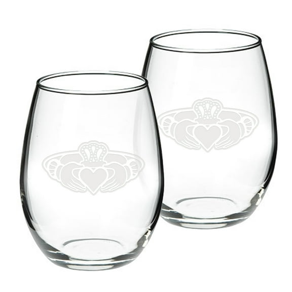 Claddagh Ring Logo 21 oz Stemless Red Wine Glass - Set of 2