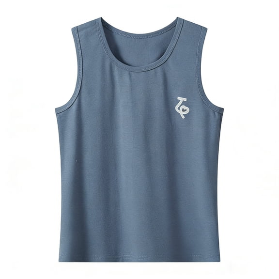CYRBOKO Toddler Boys Cotton Tank Tops, Crew Neck Summer Casual Soft Athletic Tops for Kids Blue Size 10-12 T