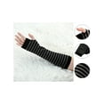 thumbnail image 2 of INSPIRE CHIC Women's Fingerless Thumbhole Solid Stripe Gothic Long Knitted Gloves Black-Gray, 2 of 6