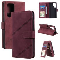Allytech Luxury Wallet Case for Samsung Galaxy S25 with Wrist Strap, [9 Card Slots] [1 Cash Pocket] Premium PU Leather   Soft TPU Shockproof Magnetic Clasp Kickstand Protective Case, Red
