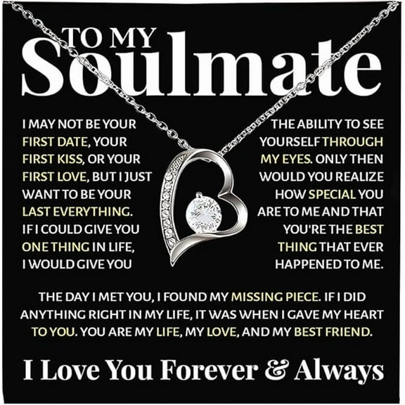 To My Beautiful Soulmate Necklace for Women, Valentines Day Necklace for Wife from Husband, Girlfriend Necklace from Boyfriend, Wife Birthday Gifts from Husband, Gifts Boxes for Women
