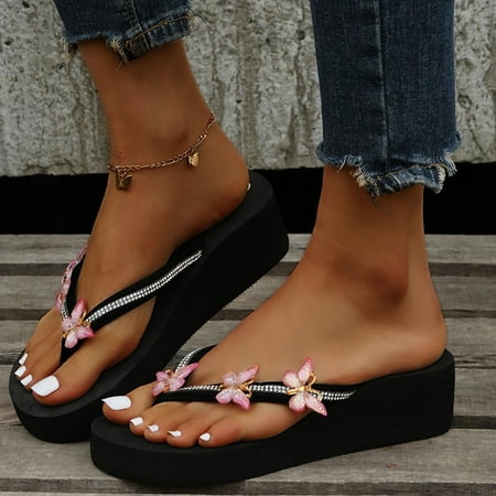 

Wedge Sandals for Women Gnobogi Women Rhinestone Slope Heel Open Toe Bow-Knot Slippers Clip-Toe Shoes Comfy Sandals Casual Comfortable Beach Sandals Flip Flop Shoes
