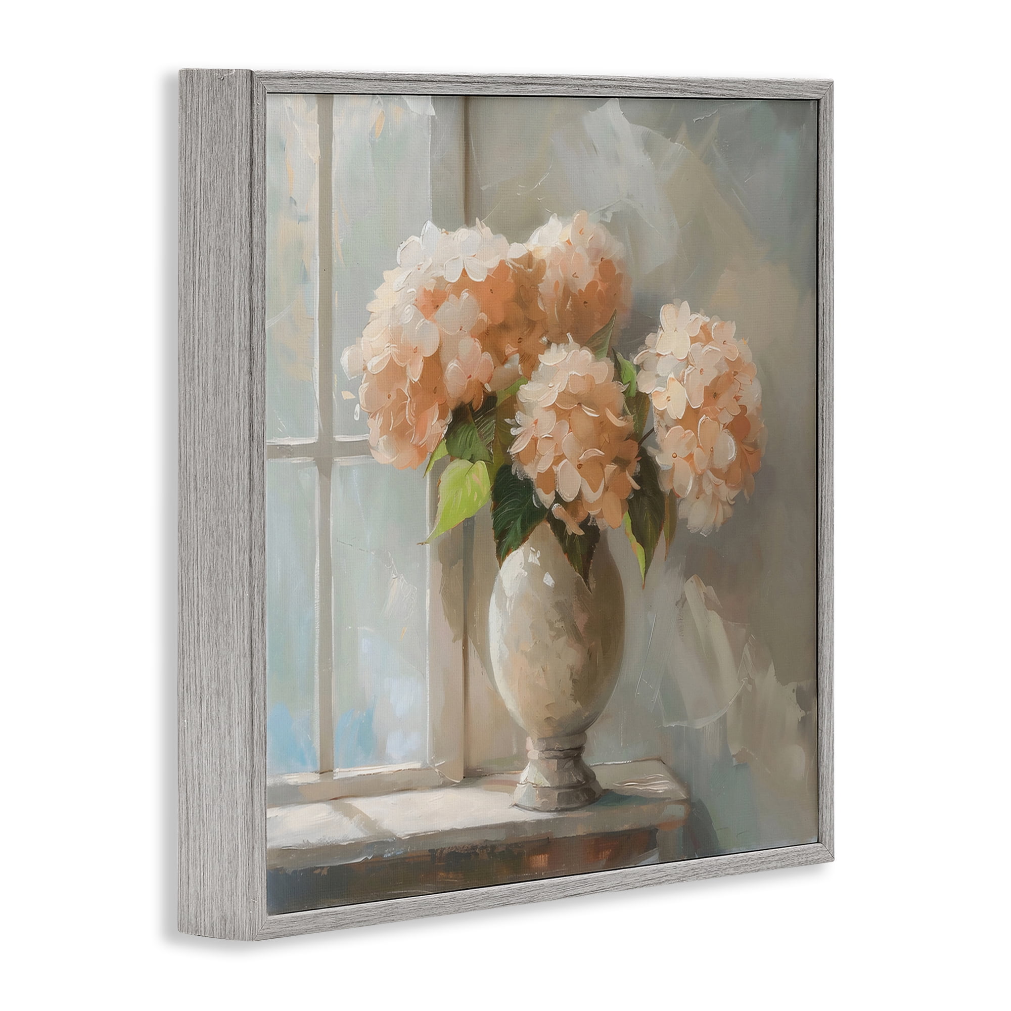 Stupell Industries Pink Hydrangea in Sunlit Vase Gray Framed Giclee Art, design by Creative Studio