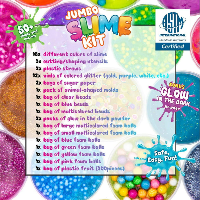 DIY Jumbo Slime Kit for Girls Boys Kids, FunKidz Ultimate Fluffy Cloud Clear Butter Glitter Glow in Dark Slime Making Kits Includes 33 Ready Slime