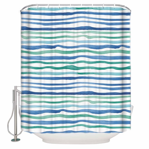 Green Blue Stripes Bathroom Shower Curtains with 12 Hooks Polyester Waterproof Shower Curtain for Stalls and Bathtubs Ocean Waves Abstract Modern Art Decorative Bathroom Privacy Curtain 72x78 Inches