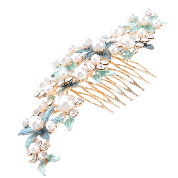 LOLIPPYY Wedding Tiaras Green Hair Comb Alloy Hairpins Elegant Floral Headdress for Celebration