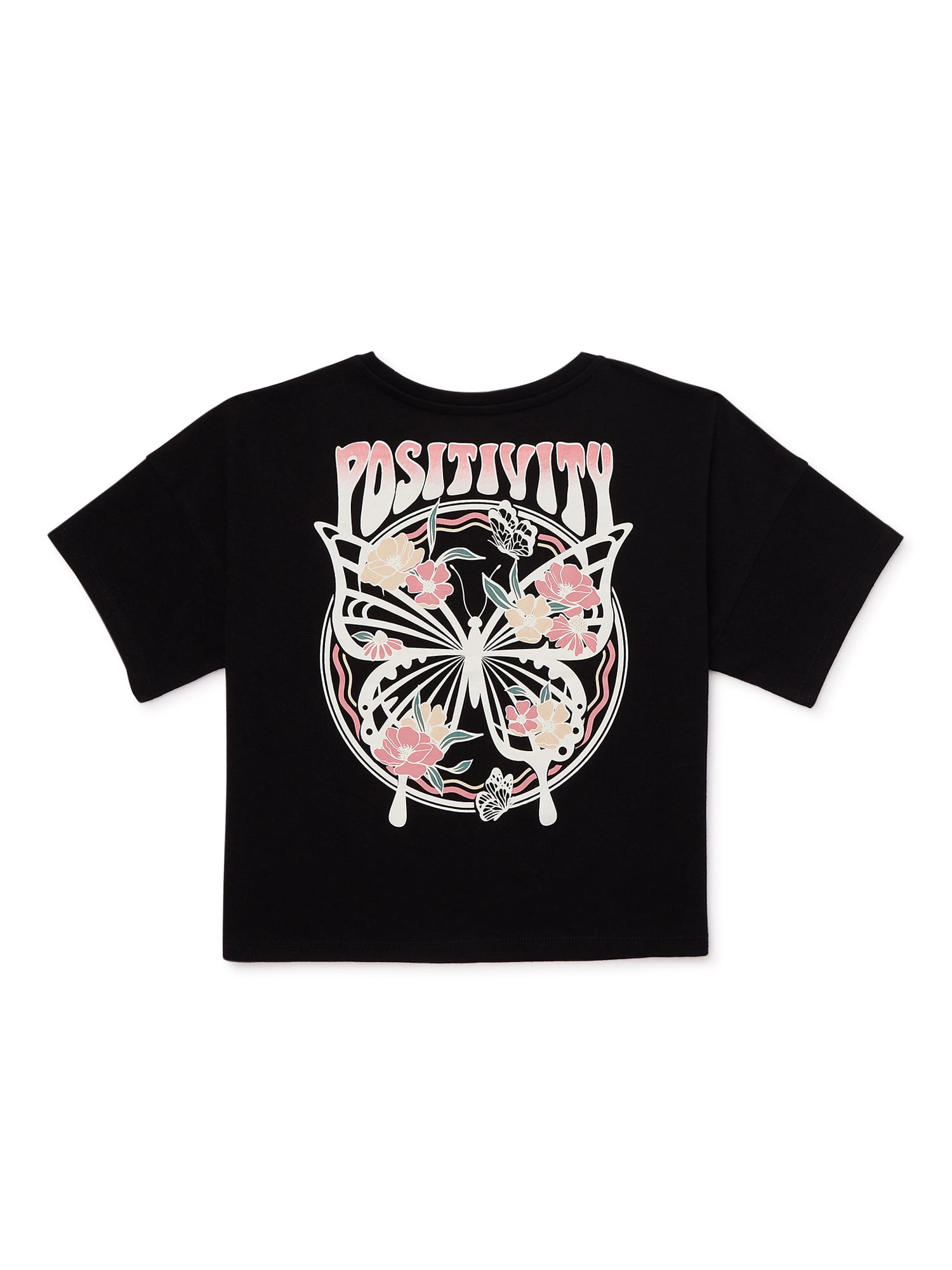 Wonder Nation Girls Cropped, Short Sleeve, Graphic T-Shirt, Sizes 4-18