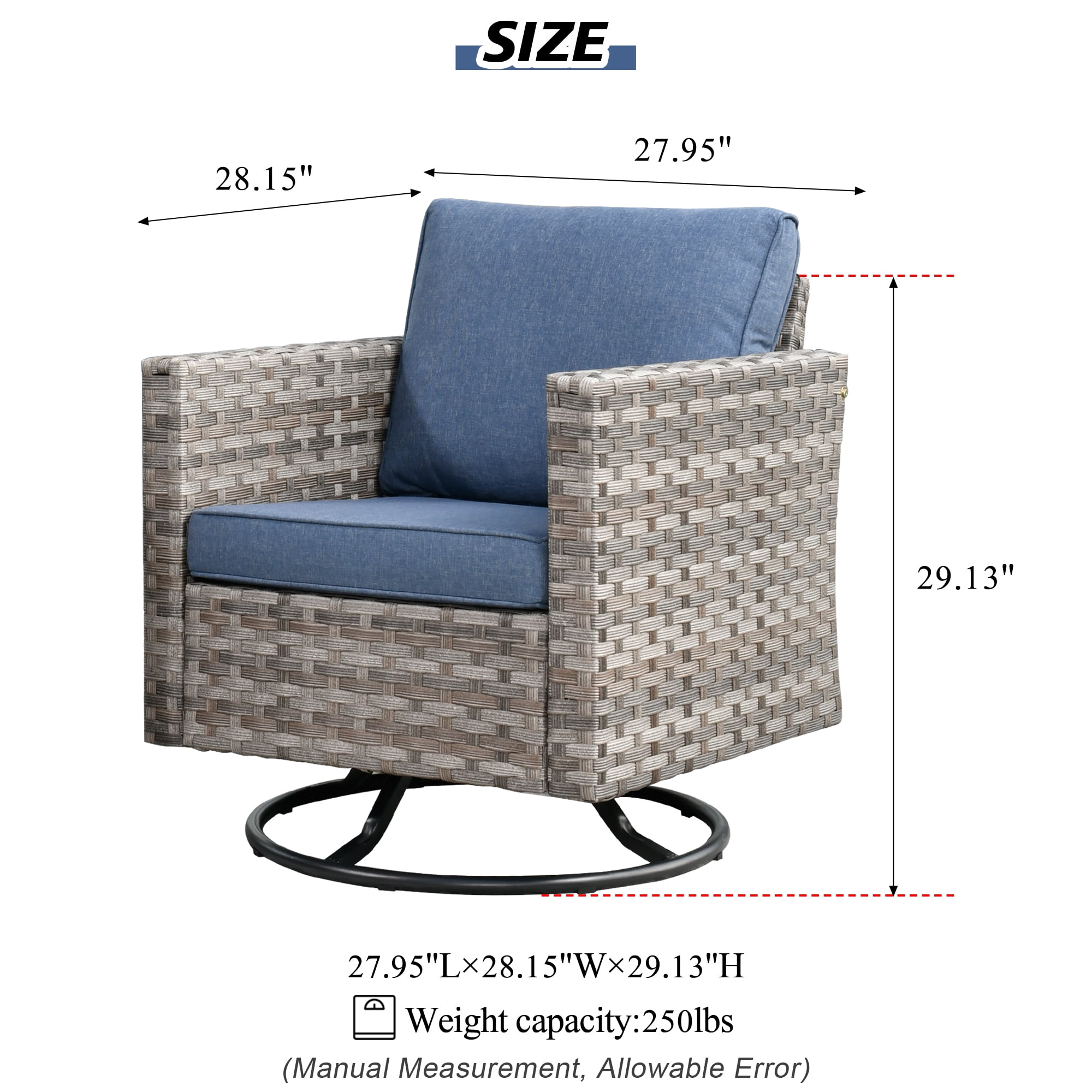 Ovios 2 Pieces Outdoor Patio Furniture Wicker Swivel Chair with Cushions for Backyard