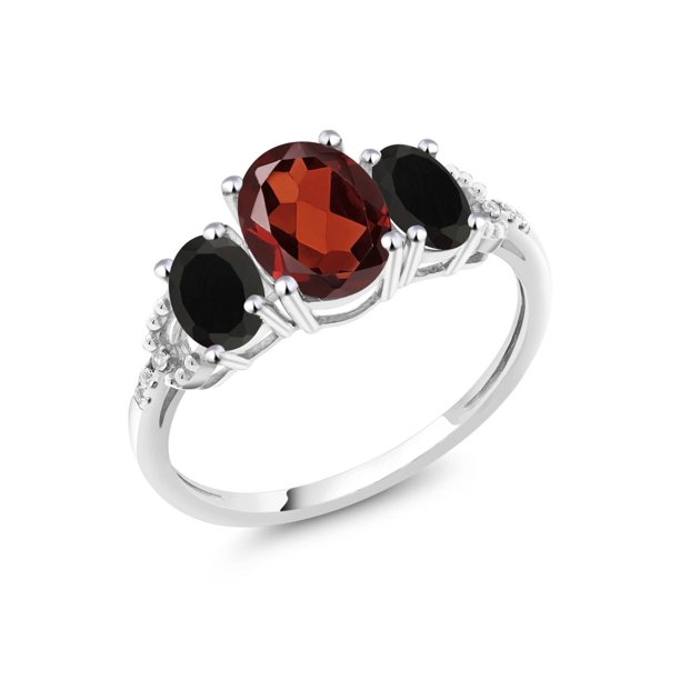Gem Stone King Diamond Accent 10k White Gold 2 03 Ct Oval Red Garnet Black Onyx Engagement Ring Walmart Com Walmart Com