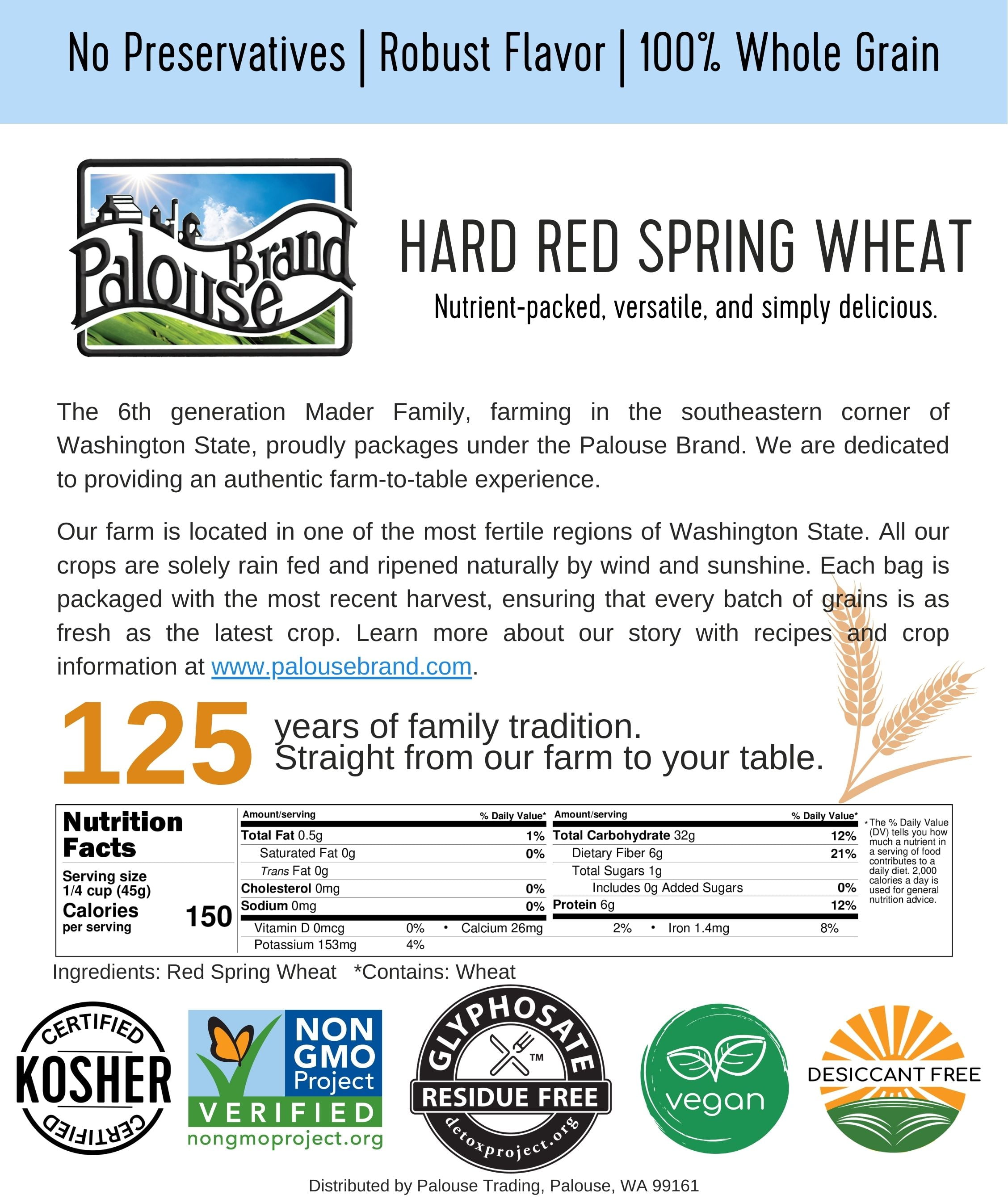 Certified Glyphosate Residue Free Hard Red Spring Wheat Berries | 25 LBS | Emergency Food Storage Bucket | Non-GMO | Grown on Our Family Farm | Bulk