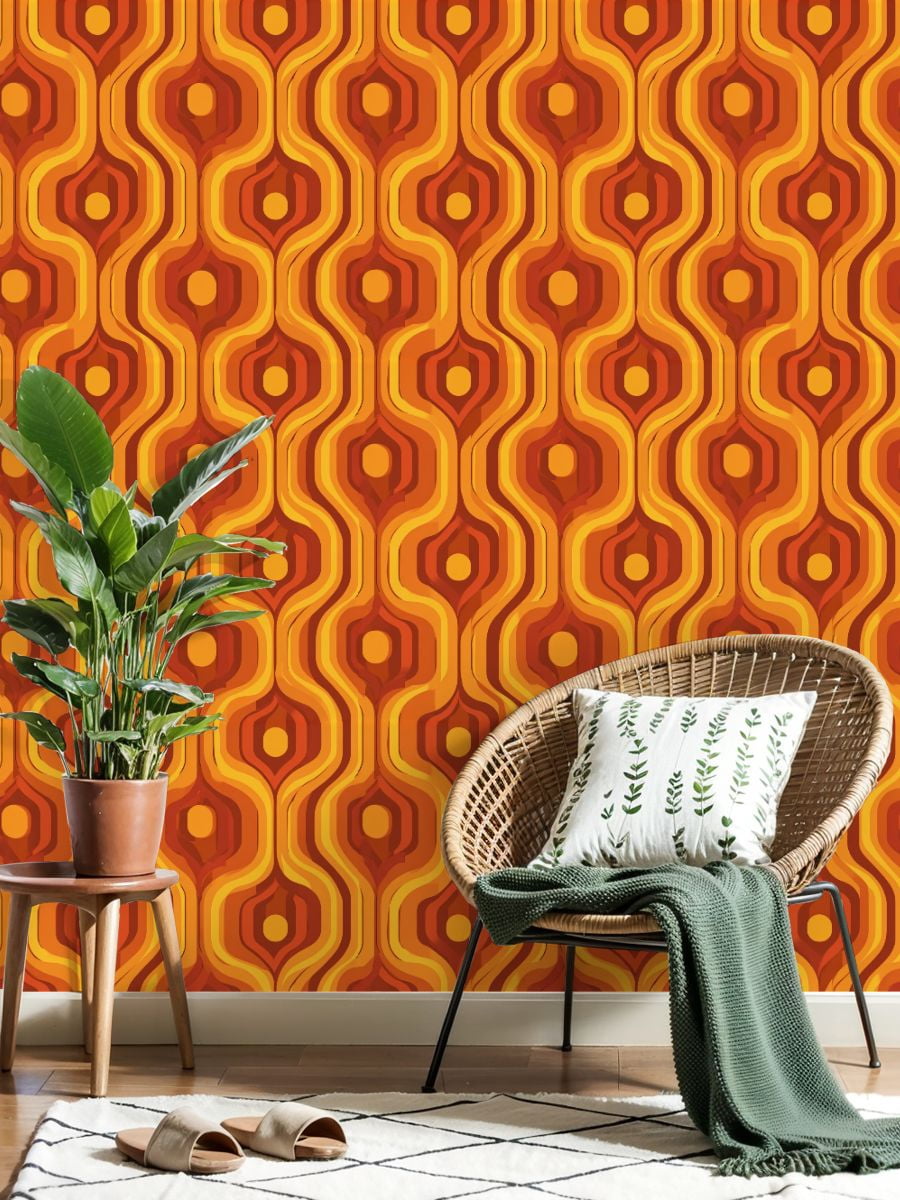 Peel and Stick Wallpaper 23.6in x 9.8ft 70s retro vintage Mid Century Modern Seamless Contact Paper Vinyl Waterproof Self Adhesive Wall Paper for Bedroom Shelf Cabinet Renter Friendly