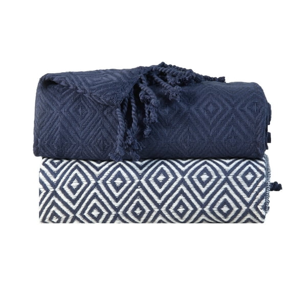 60-inch 100-percent Soft Cotton Diamond Weave Throw (Set of 2)