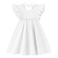thumbnail image 1 of Vestido LYXIOF para niña pequeña, algodón y lino, volantes, color blanco, 130 cm, 1 of 2